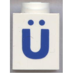 Brick 1 x 1 with Blue Capital Letter U with Diaeresis (Ü) Pattern (Bold Font)