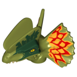 Dinosaur Head Dilophosaurus with Dark Green and Dark Red and Yellow on Frill Pattern