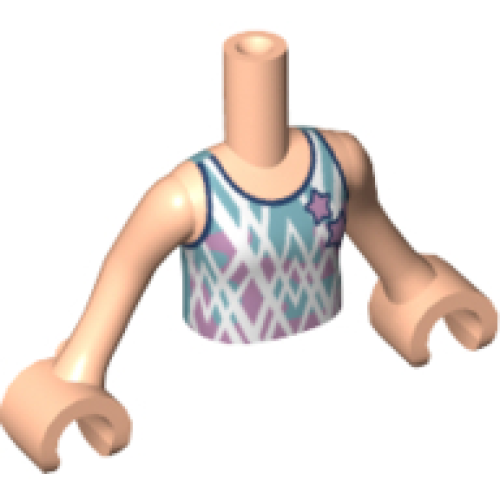 Деталь LEGO FTGpb241c01 Torso Mini Doll Girl Dark Metallic Light Blue Top with White Stripes and Gold Stars Pattern, Light Nougat Arms with Hands
