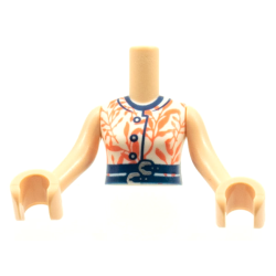 Torso Mini Doll Woman White Top with Coral Leaves, 2 Dark Blue Belts with Silver Buckles Pattern, Light Nougat Arms with Hands