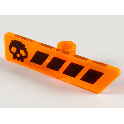 Minifigure, Utensil Gameplayer Label with Pixelated Black Skull and Broken Stripe / Health Bar Pattern