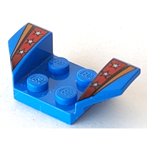 Деталь LEGO 41854pb05 Vehicle, Mudguard 2 x 4 with Flared Wings with Black, Orange and Red Stripes, Silver Stars Pattern - Blue