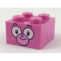 Brick 2 x 2 with Cat Face, Black Eyebrows, Large White Eyes, Bright Pink Muzzle and Whiskers, Magenta Nose Pattern