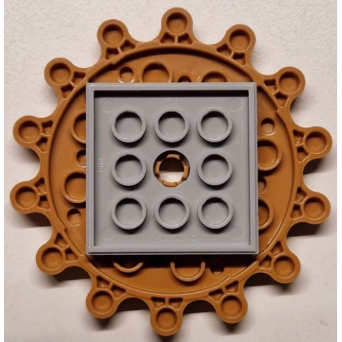 Деталь LEGO 35446c01 Turntable 6 x 6 x 2/3 Gear 14 Tooth with Light Bluish Gray Square Base, Free-Spinning (35446 / 61485)