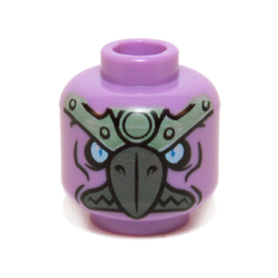 Minifigure, Head Alien Chima Vulture with Dark Bluish Gray Beak, Bright Light Blue Eyes, and Sand Green Headpiece Pattern