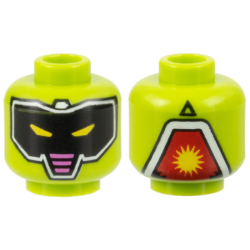 Minifigure, Head Alien Robot, Black Mask with White Outline, Yellow Slit Eyes, Dark Pink Stripes Pattern