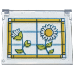 Glass for Window 1 x 4 x 3 - Opening with Stained Glass, Bright Light Orange Frame, White Flowers and Lime Leaves Pattern Model Left Side (Sticker) - Set 42671