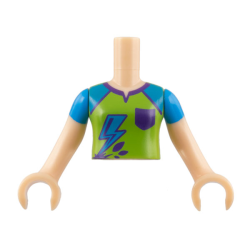 Torso Mini Doll Girl Lime Top with Dark Azure Lightning, Dark Purple Pocket Pattern, Light Nougat Arms with Hands with Dark Azure Sleeves
