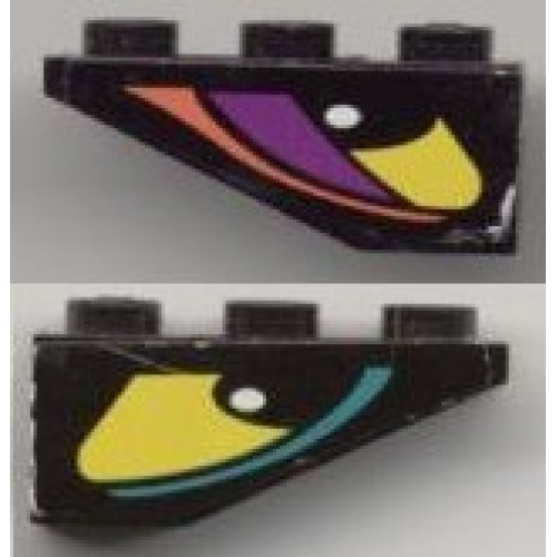 Деталь LEGO 4287pb002L Slope, Inverted 33 3 x 1 with Yellow Eye with Dark Turquoise Stripe Left Pattern, Both Sides Different, Model Left Side (Stickers) - Set 8257