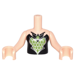 Torso Mini Doll Girl Black Top with Lime and Silver Diamond Pattern, Light Nougat Arms with Hands