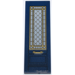Tile 2 x 6 with Door, Light Bluish Gray Lattice Window with Gold Frame and Handle Pattern Model Right Side (Sticker) - Set 76218