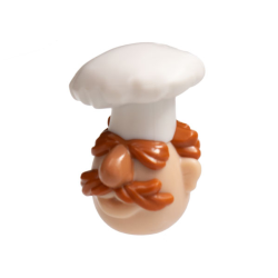 Minifigure, Head, Modified Muppet Swedish Chef with White Toque, Dark Orange Hair and Moustache Pattern