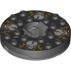 Turntable 6 x 6 x 1 1/3 Round Base with Black Top with White Skulls on Orange Pattern (Ninjago Spinner) Turntable 6 x 6 x 1 1/3 Round Base with Black Top with White Skulls on Orange Pattern (Ninjago Spinner)