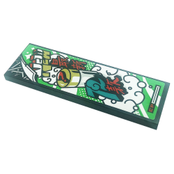 Tile 2 x 6 with White and Gold 'NEW', Dark Turquoise '72', Red Question Mark, 'CP', and Chinese Logogram '最新' and '款' (Latest and Payment) Pattern (Sticker) - Set 80020