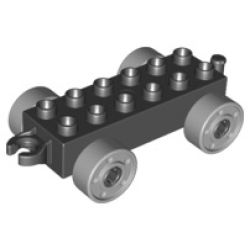 Duplo Car Base 2 x 6 with Open Hitch End and Light Bluish Gray Wheels with Fake Bolts Duplo Car Base 2 x 6 with Open Hitch End and Light Bluish Gray Wheels with Fake Bolts