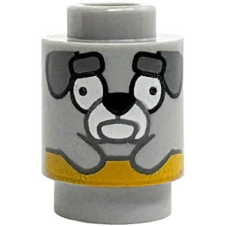 Brick, Round 1 x 1 with Dark Bluish Gray Floppy Ears and Eyebrows, White Muzzle and Eyes, Black Nose and Yellow Stripe Pattern (Jeremy)