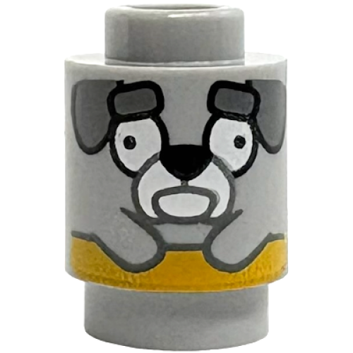Деталь LEGO 3062pb085 Brick, Round 1 x 1 with Dark Bluish Gray Floppy Ears and Eyebrows, White Muzzle and Eyes, Black Nose and Yellow Stripe Pattern (Jeremy)