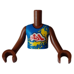 Torso Mini Doll Boy Blue Sleeveless Shirt with Yellow Splotches and White Cloud with Red Symbols Pattern, Reddish Brown Arms with Hands Torso Mini Doll Boy Blue Sleeveless Shirt with Yellow Splotches and White Cloud with Red Symbols Pattern, Reddish Brown Arms with Hands