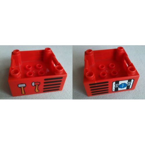 Деталь LEGO 47423pb06 Duplo Container Box 4 x 4 with Studs on Corners with Rescue / Staff of Asclepius and Hammer and Axe Pattern