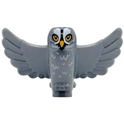 Owl, Spread Wings with Bright Light Orange Beak and Eyes, Black and White Face and Light Bluish Gray Rippled Chest Feathers Pattern (HP Errol)