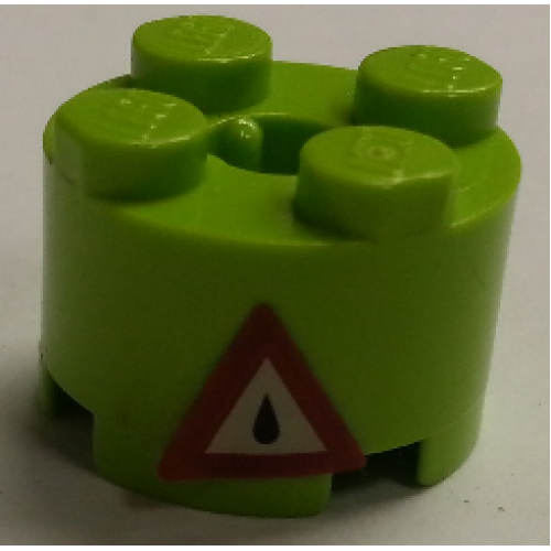 Деталь LEGO 3941pb17 Brick, Round 2 x 2 with Axle Hole with Dark Red Triangle Danger Sign with Oil Drop Pattern (Sticker) - Sets 7298 / 7477