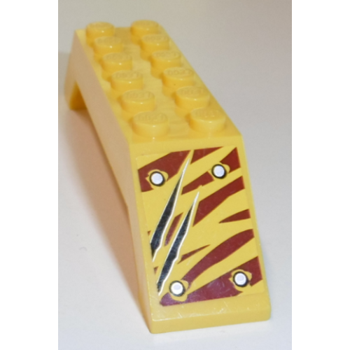 Деталь LEGO 30180pb14L Slope 45 10 x 2 x 2 Double with 4 Rivets and 2 Claw Scratch Marks on Dark Red Tiger Stripes Pattern Model Left Side Back (Sticker) - Set 5885