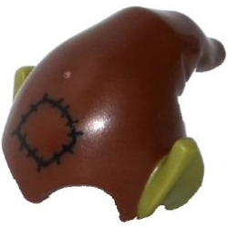 Minifigure, Headgear Hat, Elf Drooping with Molded Olive Green Pointed Ears and Printed Patch Pattern Minifigure, Headgear Hat, Elf Drooping with Molded Olive Green Pointed Ears and Printed Patch Pattern