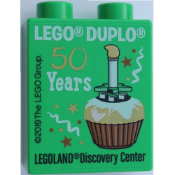 Duplo, Brick 1 x 2 x 2 with LEGO Duplo 50 Years 2019 LEGOLAND Discovery Center Cupcake Pattern Duplo, Brick 1 x 2 x 2 with LEGO Duplo 50 Years 2019 LEGOLAND Discovery Center Cupcake Pattern