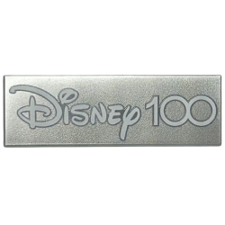 Tile 2 x 6 with White 'Disney 100' on Silver Background Pattern