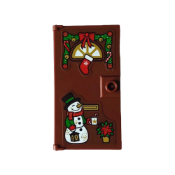 Door 1 x 4 x 6 with Stud Handle with Gold Window and Letterbox, Christmas Decoration, White Snowman, Red and Green Plant Pattern (Stickers) - Set 4002023 Door 1 x 4 x 6 with Stud Handle with Gold Window and Letterbox, Christmas Decoration, White Snowman, Red and Green Plant Pattern (Stickers) - Set 4002023