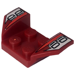 Vehicle, Mudguard 2 x 4 with Flared Wings with Red Triangles and Stylized Black '66' on White Pattern