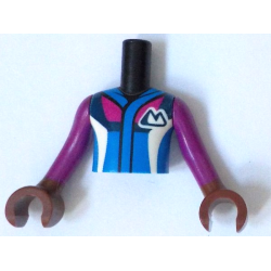 Torso Mini Doll Boy Blue Jacket with Magenta, Dark Blue and White Panels and Mountains Pattern, Reddish Brown Arms with Hands with Magenta Long Sleeves