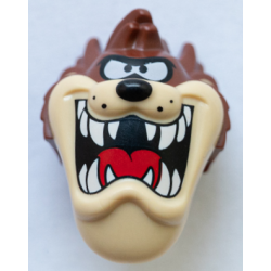 Minifigure, Head, Modified Looney Tunes Taz with Red Tongue, Tan Face and White Teeth Pattern