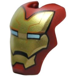 Minifigure, Visor Top Hinge Large with Gold Face Shield, Metallic Light Blue Eyes, Dark Orange Angled Forehead Lines Pattern