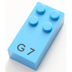 Brick, Braille 2 x 4 with 4 Studs with Black Capital Letter G / Number 7 Pattern (dots-1245 ⠛) Brick, Braille 2 x 4 with 4 Studs with Black Capital Letter G / Number 7 Pattern (dots-1245 ⠛)