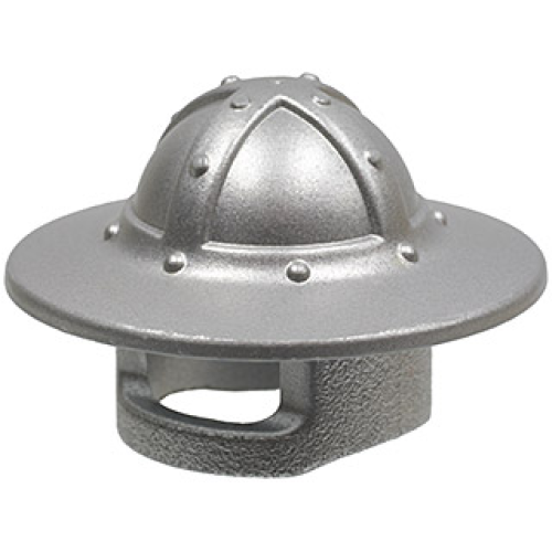 Деталь LEGO 30273 Minifigure, Headgear Helmet Castle Kettle Hat with Chin Guard and Broad Brim - Light Bluish Gray