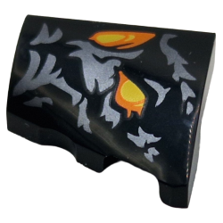 Wedge 2 x 2 x 2/3 Right with 2 Yellow and Orange Shapes and Dark Silver Markings Pattern (Balrog Face Left Half)