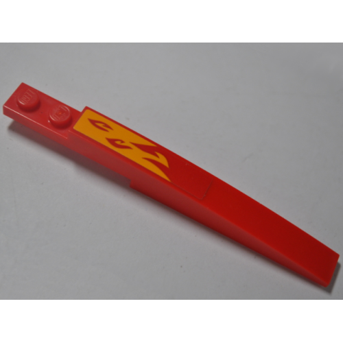 Деталь LEGO 85970pb023L Slope, Curved 10 x 1 with Red Flame on Bright Light Orange Background Pattern Model Left Side (Sticker) - Set 70638