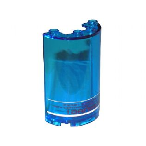 Деталь LEGO 85941pb001 Cylinder Half 2 x 4 x 5 with 1 x 2 Cutout with White Stripes and Red '!DANGER!' on Transparent Background Pattern (Sticker) - Set 5974