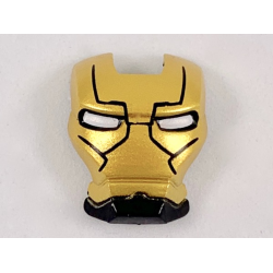 Minifigure, Visor Top Hinge with Gold Face Shield, White Eyes, Black Lines on Forehead and Cheeks Pattern