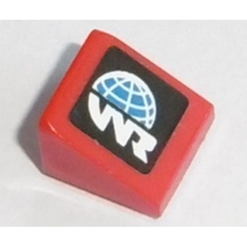 Деталь LEGO 54200pb081L Slope 30 1 x 1 x 2/3 with Globe and White 'WR' World Racer Logo Pattern Model Left Side (Sticker) - Set 8864