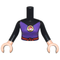 Torso Mini Doll Woman Dark Purple Dress Top, Red Rope Belt, Gold Pendant Pattern, Light Nougat Arms with Hands with Black Long Sleeves