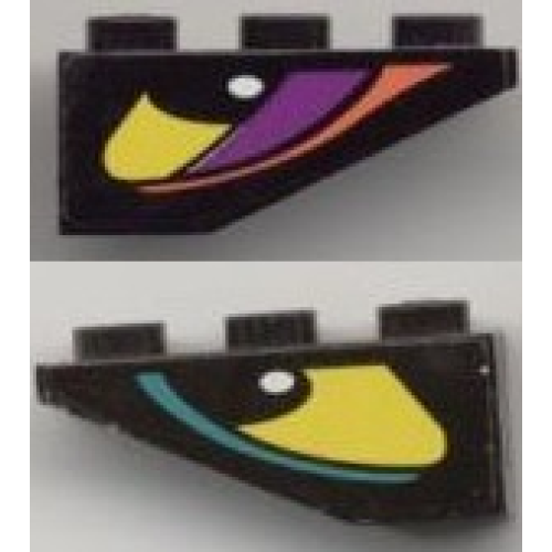 Деталь LEGO 4287pb002R Slope, Inverted 33 3 x 1 with Yellow Eye with Dark Turquoise Stripe Right Pattern, Both Sides Different, Model Right Side (Stickers) - Set 8257