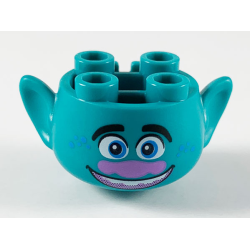 Minifigure, Head, Modified Trolls with Black Eyebrows, Blue Eyes and Freckles, Medium Lavender Nose, Open Mouth Smile with Top Teeth Pattern Minifigure, Head, Modified Trolls with Black Eyebrows, Blue Eyes and Freckles, Medium Lavender Nose, Open Mouth Smile with Top Teeth Pattern