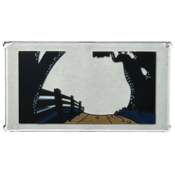 Glass for Window 1 x 4 x 6 with Medium Nougat Dirt Road, Black Fence and Trees / Trunks with Bright Light Blue Spots, Dark Blue Bushes Pattern