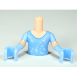 Torso Mini Doll Girl Bright Light Blue Top with Stars Pattern, Light Nougat Arms with Hands with Bright Light Blue Short Sleeves and Gloves
