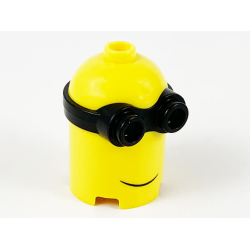 Minifigure, Head, Modified Minion, Extra Tall with Molded Black Goggles and Printed Grin Pattern