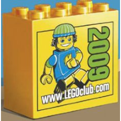 Brick 2 x 4 x 3 with www.LEGOclub.com 2009 and Max Pattern - Yellow