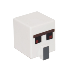 Minifigure, Head, Modified Cube Tall with Raised Rectangle with Pixelated Dark Brown Unibrow, Red and Black Eyes, and Dark Bluish Gray Nose Pattern (Minecraft Iron Golem)