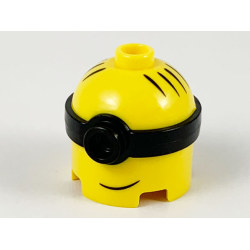 Minifigure, Head, Modified Minion, Tall with Molded Black Single Lens Goggles and Printed Hair and Lopsided Grin Pattern
